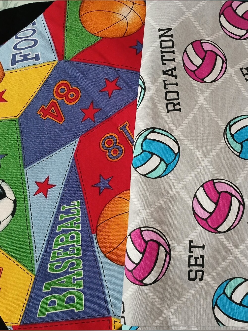 Sports Volleyball Soccer Baseball Patchwork Cotton  Fabric Pair